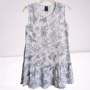 Sacred Threads Top Tunic Green White Botanical Floral Crinkle Sleeveless…